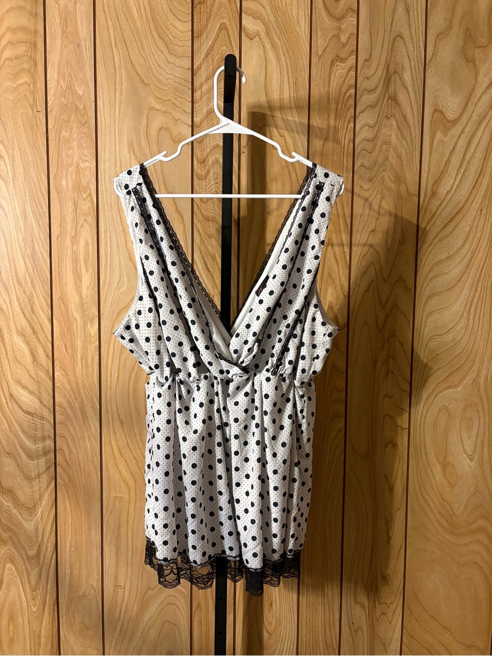 Polka Dot Lace-Trim Sleeveless Top - White/Black Size 3
